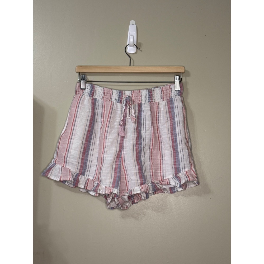 American Eagle‎ Striped Ruffle Shorts Red Blue White Cotton Tassel Waist Mens M